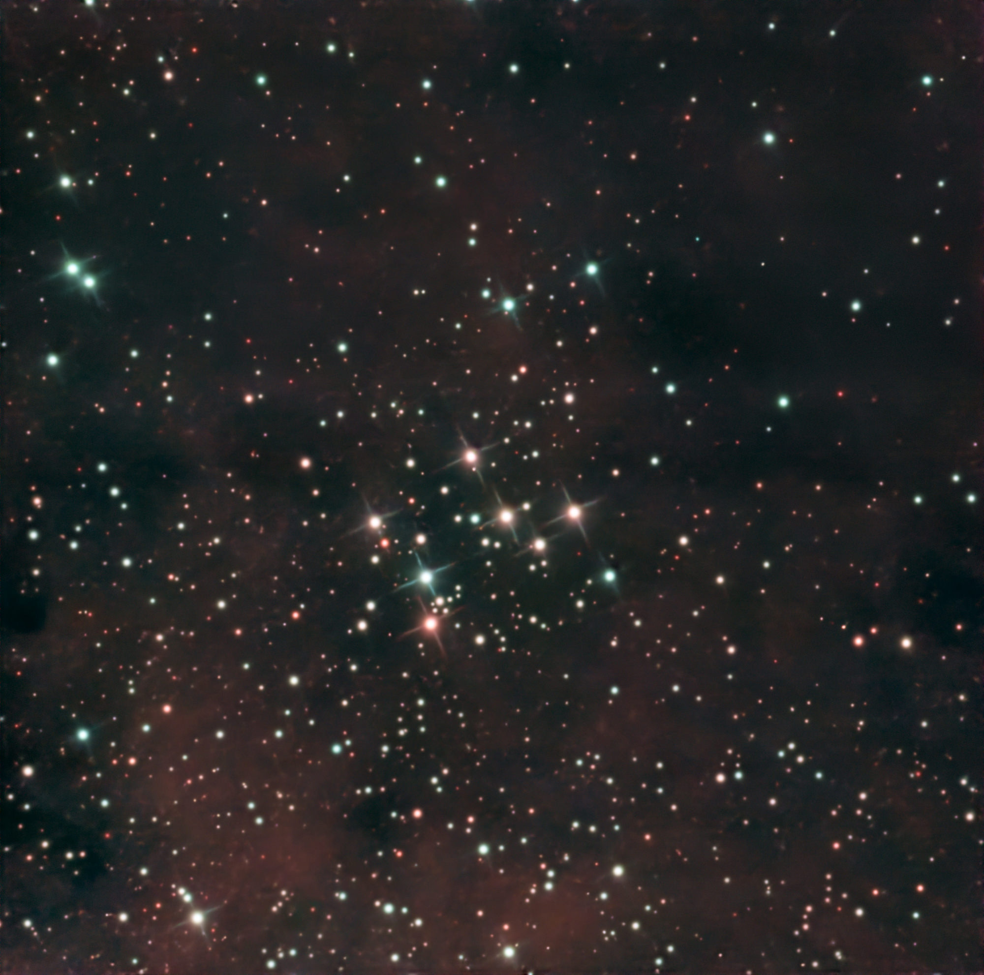 Messier 29 is a bright open star cluster with an angular extent of 7' in the center of the constellation Cygnus.